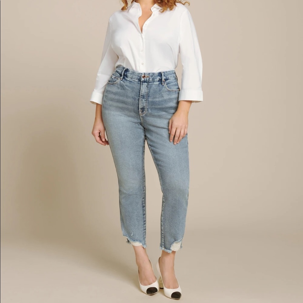 Good American Good Curve Fray Hem Straight Leg